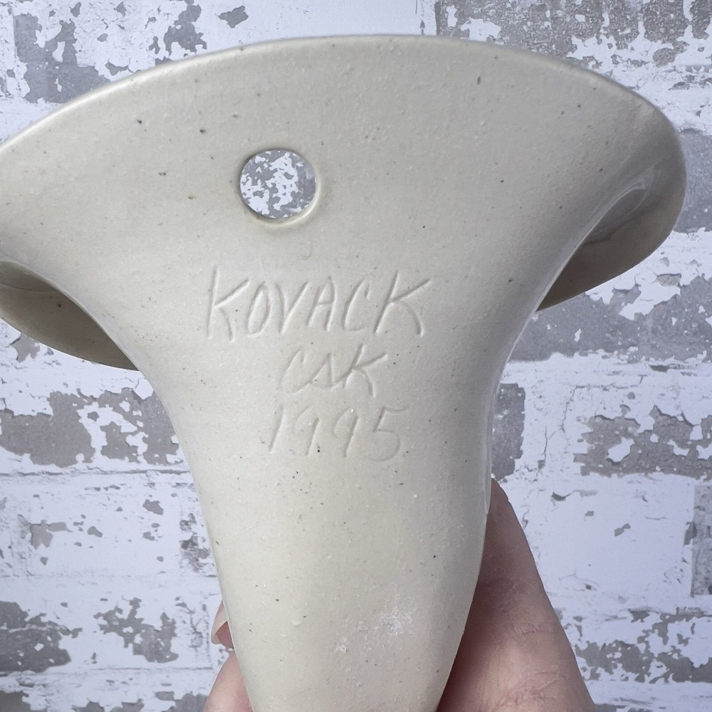 Kovack Pottery Seagrove NC Horn Wall Pocket Vase Vtg 1995 Peach Flowers - Picture 5 of 9